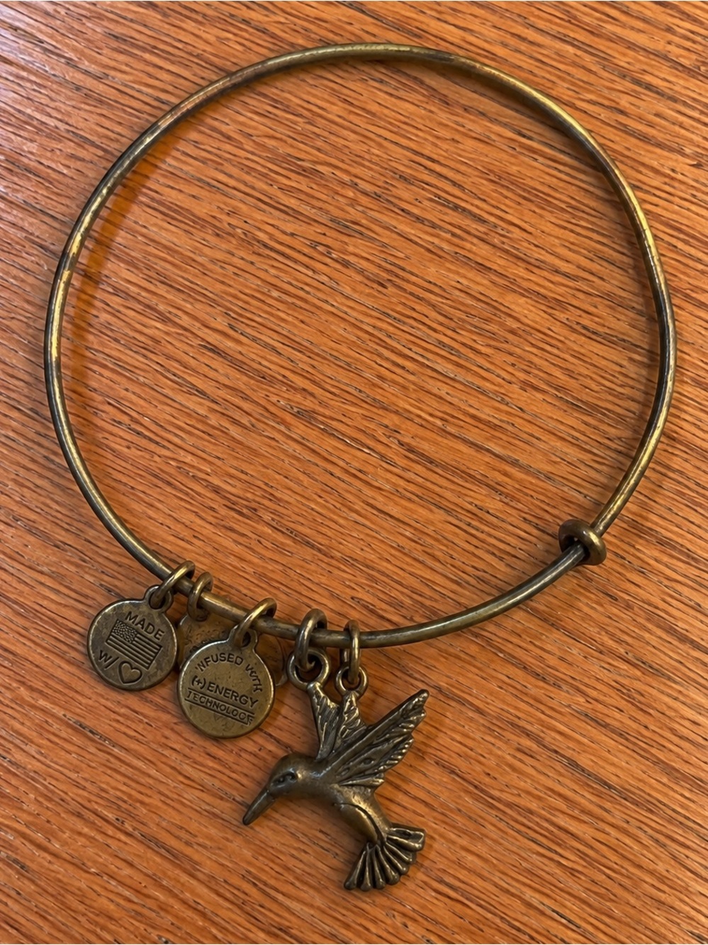 ALEX AND ANI Hummingbird Charm Expandable Bangle Bracelet Gold Tone